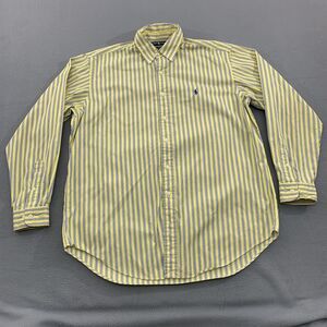 Ralph Lauren Shirt Mens Large Yellow Blue Striped Classic Fit Button Down Pony